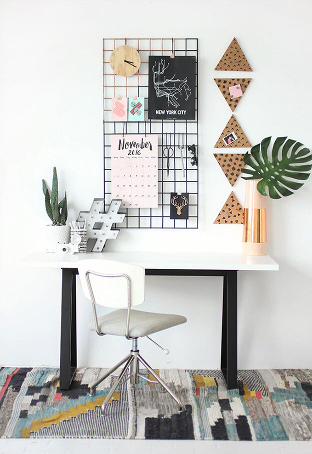 Wall Decor for Bedroom, Living Room - DIY Grid Wall for Desk - Cheap DIY Wall Decoration Ideas - Easy Crafts to Make and Sell - Teen Crafts - Cute Crafts to Make for Room - DIY Room Decor for Girls - DIY Craft Ideas for Home Decor - #diywallart #cheapcrafts #diyroomdecor
