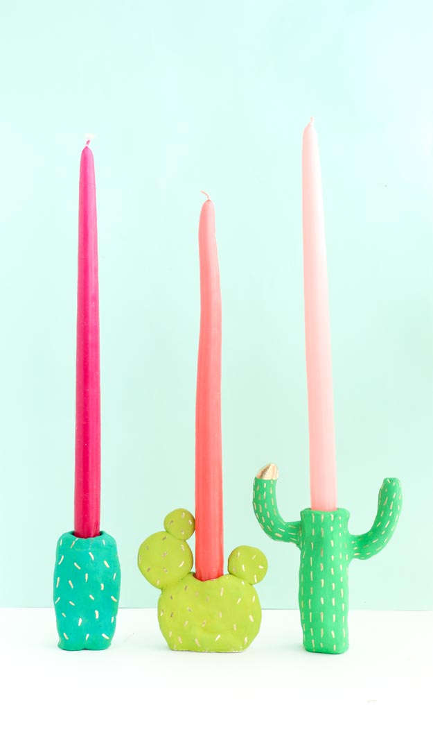 Easy Cactus Craft - DIY Clay Cactus Candle Holders - Homemade Cactus Party Idea - Cactus Craft for Room - Crafts to do With Kids - Cute and Easy Crafts - Quick Crafts to Make at Home #diycrafts #makeandsell #cactusdecor