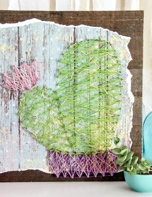 Cactus Party Decor - DIY Cactus String Art - Paper Cactus Crafts - Outdoor Cactus Decorations - DIY Crafts for Room Decor - Homemade Craft Ideas - Cactus Wall - 5 Minute Cactus Crafts #teencrafts #diyideas #cactuscrafts