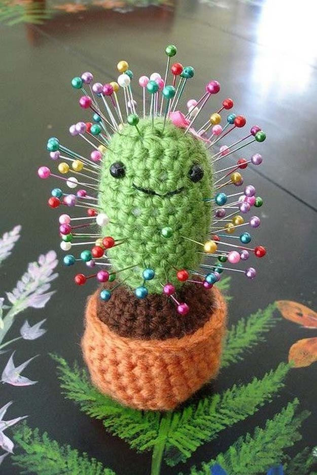 Easy Cactus Craft - Crochet Cactus Pincushion - Homemade Cactus Party Idea - Cactus Craft for Room - Crafts to do With Kids - Cute and Easy Crafts - Quick Crafts to Make at Home #diycrafts #makeandsell #cactusdecor