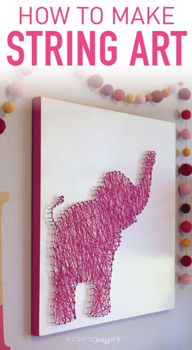 How to Make String Art Patterns, Letters - Elephant String Art - String Art for Beginners, Kids, Adults, Teens - String Art Ideas, Materials - Cool Wall Art Ideas and Creative Room Decor - Inexpensive DIY Gifts and Craft Projects - Crafty Idea for Teens and Teenagers to Make For Bedroom - Step by Step Craft Tutorials