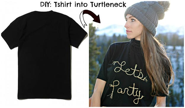 Uses for Old Tshirts, Tees - How to Turn a Tshirt Into a Turtleneck - Tshirt Crafts - How to Recycle Old Tshirts into New Clothes - Cheap and Easy Crafts to Make at Home - Cute, Easy, Cheap Craft Ideas for Kids, Teens, Adults - Handmade Craft Ideas Step by Step - Crafts to Do with Nothing #teencrafts #cheapcrafts