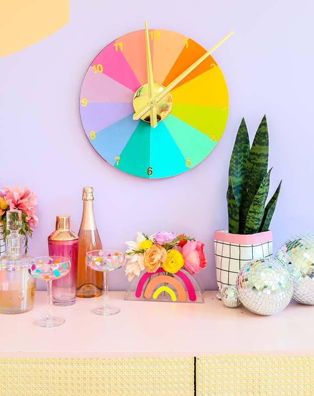 DIY Wall Decor Ideas for Teens, Adults, Kids - DIY Color Wheel Rainbow Clock - DIY Room Wall Decor on A Budget - How to Make Wall Art and Decor - DIY Ideas for the Home - Cute Crafts to Decorate Your Room - Cheap Craft Ideas - #teencrafts #diyideas #diywalldecor