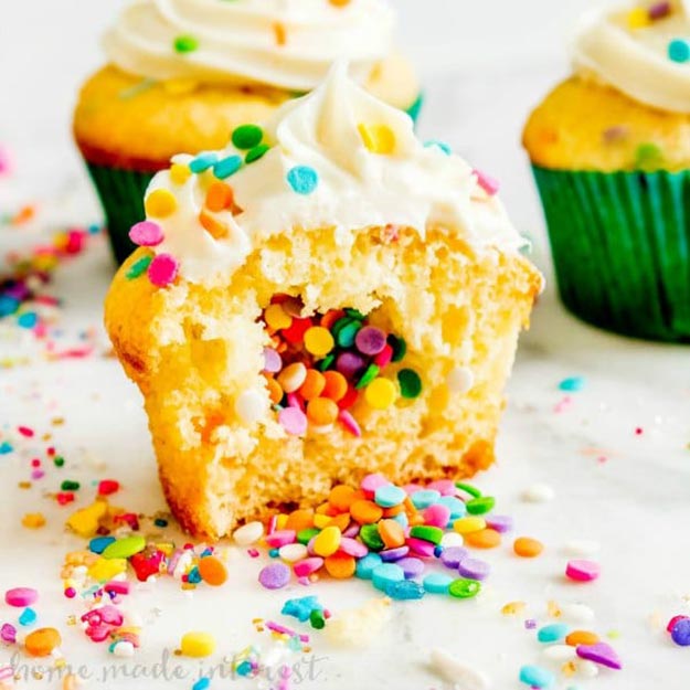 Cool and Easy Dessert Recipes For Teens to Make at Home - How to Make Funfetti Stuffed Cupcakes - Fun Desserts to Make With Chocolate, Fruit, Whipped Cream, Low Sugar, and Banana - Cake, Cookies, Pie, Ice Cream Shakes and Pops Made With Healthy Ingredients and Food You Love - Quick Recipe Ideas for No Bake and 5 Minute Dessert At Home #teencrafts #easyrecipes #dessertideas