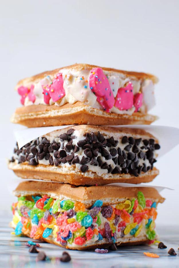 Cool and Easy Dessert Recipes For Teens to Make at Home - How to Make Waffle Ice Cream Sandwiches - Fun Desserts to Make With Chocolate, Fruit, Whipped Cream, Low Sugar, and Banana - Cake, Cookies, Pie, Ice Cream Shakes and Pops Made With Healthy Ingredients and Food You Love - Quick Recipe Ideas for No Bake and 5 Minute Dessert At Home #teencrafts #easyrecipes #dessertideas