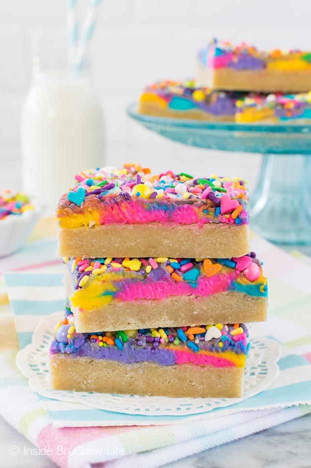 Cool and Easy Dessert Recipes For Teens to Make at Home - Vanilla Unicorn Sugar Cookie Bars - Fun Desserts to Make With Chocolate, Fruit, Whipped Cream, Low Sugar, and Banana - Cake, Cookies, Pie, Ice Cream Shakes and Pops Made With Healthy Ingredients and Food You Love - Quick Recipe Ideas for No Bake and 5 Minute Dessert At Home #teencrafts #easyrecipes