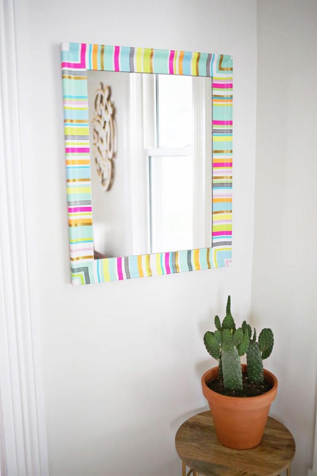 Washi Tape Crafts - DIY Washi Tape Mirror Frame Tutorial - How to Make A Mirror Frame - Simple, Easy DIY Ideas To Make With Washi Tape - Organizers, Cute Gifts, Cheap Wall Art, Fun and Quick Things To Make For Friends - Cute Ideas for Teens, Adults, Kids and Tweens to Make at Home #teencrafts #diyideas #washitapecrafts