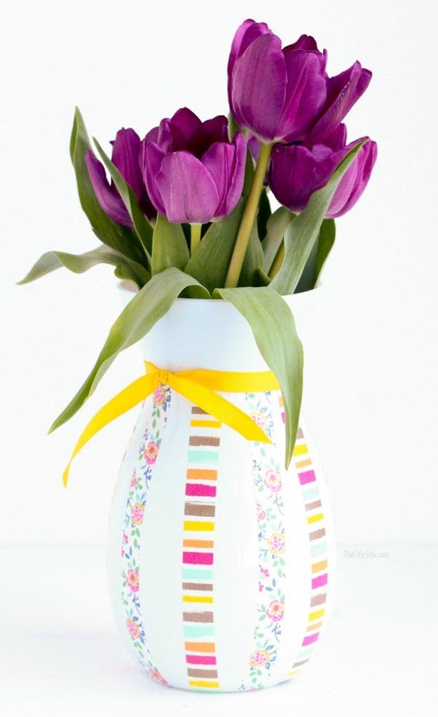 Washi Tape Crafts - DIY Washi Tape Vase Tutorial - How to Make A Washi Tape Vase - Simple, Easy DIY Ideas To Make With Washi Tape - Organizers, Cute Gifts, Cheap Wall Art, Fun and Quick Things To Make For Friends - Cute Ideas for Teens, Adults, Kids and Tweens to Make at Home #teencrafts #diyideas #washitapecrafts