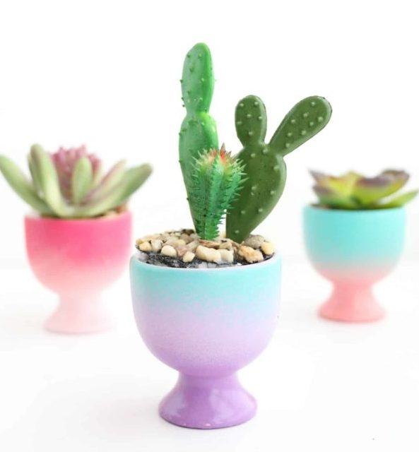 Cheap Crafts - DIY Mini Gradient Egg Cup Planter Tutorial - How to Make Egg Cup Planters - Inexpensive Craft Project Ideas for Teenagers, Teens and Adults - Easy DIY Ideas To Make On A Budget - Cool Dollar Store Crafts and Things You Can Make For Free - Homemade Wall Art and Room Decor, Gifts and Presents, Tutorials and Step by Step Instructions #teencrafts #cheapcrafts #diyideas