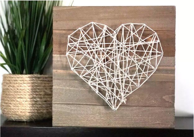 DIY String Art Ideas - DIY Heart String Art - Easy Crafts To Make With String Art - Cool Wall Art Ideas and Creative Room Decor - Cheap DIY Gifts and Craft Projects - Crafty Idea for Teens and Teenagers to Make For Bedroom - Step by Step Tutorials and Instructions 