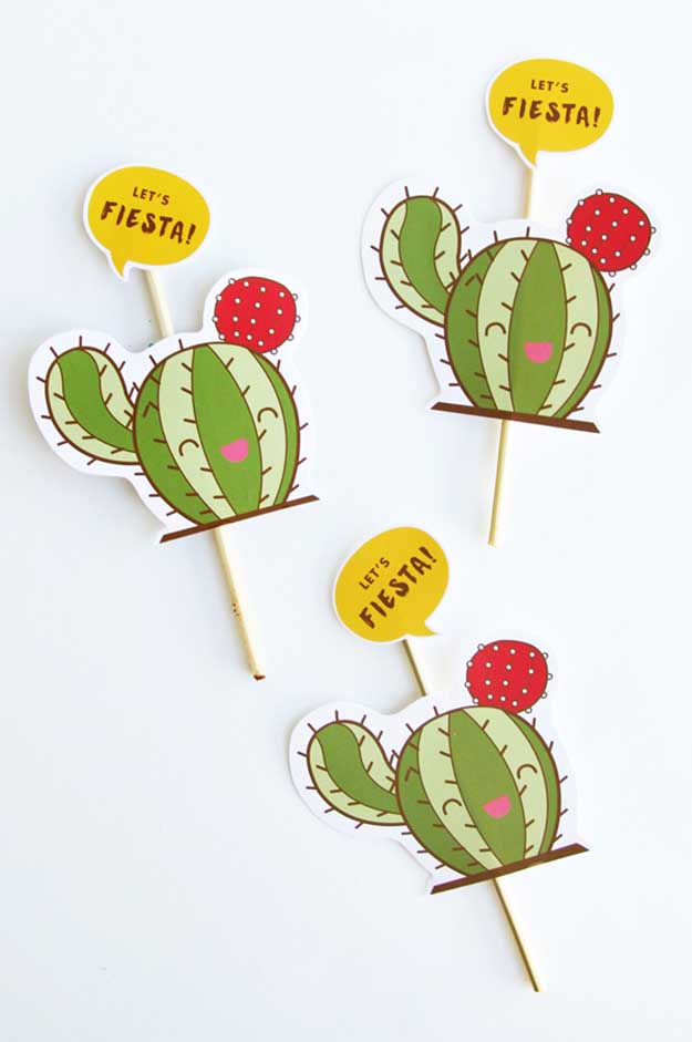 DIY Cactus Craft Ideas - DIY Cactus Fiesta Cake Toppers - Cactus Crafts to Make at Home - Cactus Room Idea, Decor - Cute Crafts for Adults, Girls, Teens, Kids - DIY Crafts to Make and Sell #cactusdiy #cactusparty #partydecor