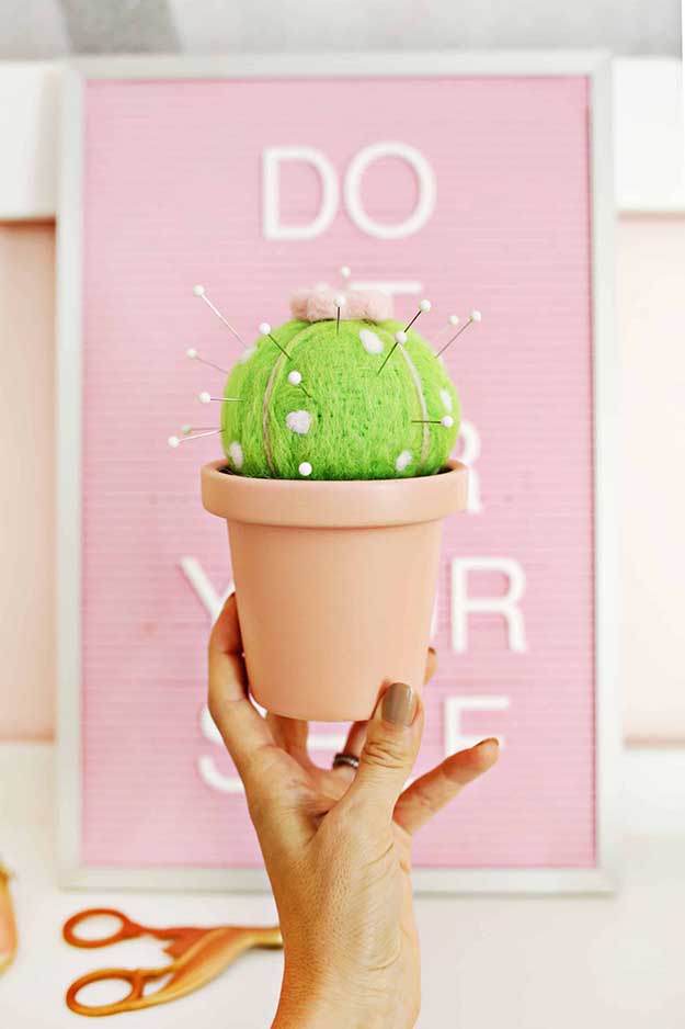 DIY Cactus Craft Ideas - Felt Cactus Pincushion DIY - Cactus Crafts to Make at Home - Cactus Room Idea, Decor - Cute Crafts for Adults, Girls, Teens, Kids - DIY Crafts to Make and Sell #cactusdiy #cactusparty #partydecor