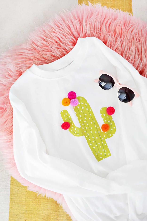 DIY Cactus Craft Ideas - DIY Cactus Pom Pom Sweatshirt - Cactus Crafts to Make at Home - Cactus Room Idea, Decor - Cute Crafts for Adults, Girls, Teens, Kids - DIY Crafts to Make and Sell #cactusdiy #cactusparty #partydecor