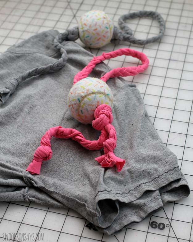 DIY T-Shirt Makeovers - DIY Braided Dog Toys - Easy Ways to Upcycle Tees for New Clothes and Crafts - Cool No Sew Tshirt Cutting Tutorials - How To Make Halter Tops and T-Shirt Dresses - Easy Tutorials and Instructions for Teens and Adults To Refashion TShirts - Easy Teen Crafts #diyideas #tshirtmakeover