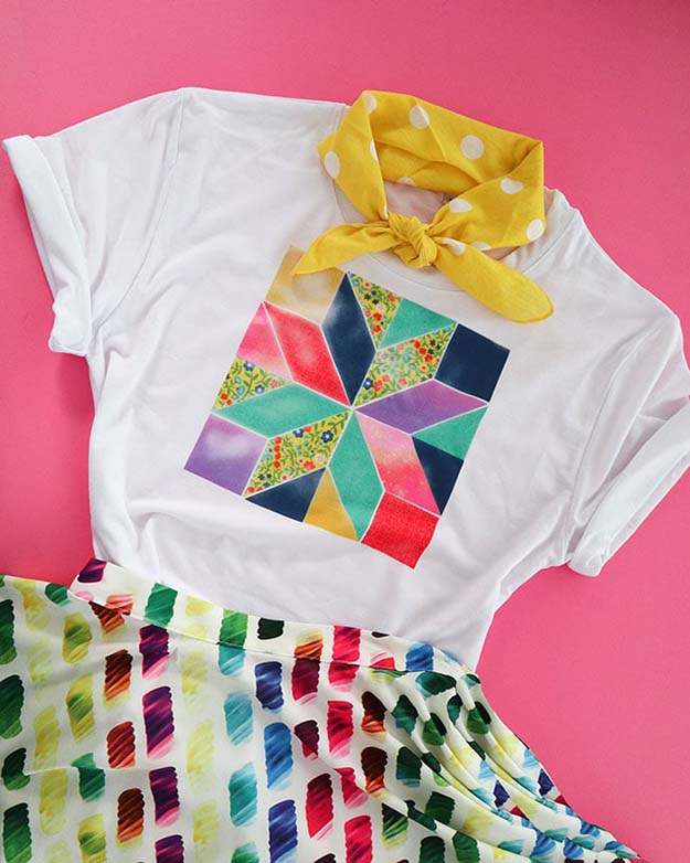 DIY T-Shirt Makeovers - DIY Patchwork Tee - Easy Ways to Upcycle Tees for New Clothes and Crafts - Cool No Sew Tshirt Cutting Tutorials - How To Make Halter Tops and T-Shirt Dresses - Easy Tutorials and Instructions for Teens and Adults To Refashion TShirts - Easy Teen Crafts #diyideas #tshirtmakeover