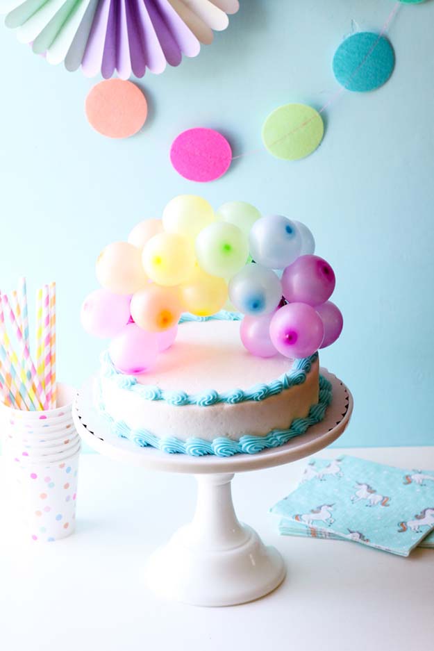 DIY Balloon Crafts - DIY Rainbow Balloon Cake Topper - Balloon Crafts for Adults, Teens - Crafts to Make With Balloons - DIY Crafts for Home Decor - Easy DIY Party Decorations - House Party Decoration Ideas for Adults #ballooncrafts #easydecorideas #diyideas
