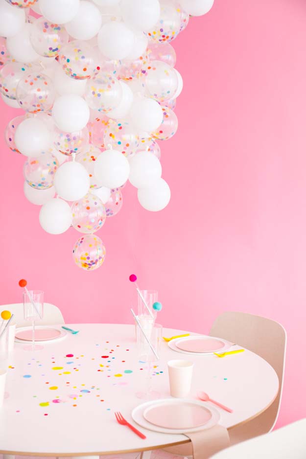 DIY Balloon Crafts - DIY Confetti Balloon Chandelier - Balloon Crafts for Adults, Teens - Crafts to Make With Balloons - DIY Crafts for Home Decor - Easy DIY Party Decorations - House Party Decoration Ideas for Adults #ballooncrafts #easydecorideas #diyideas