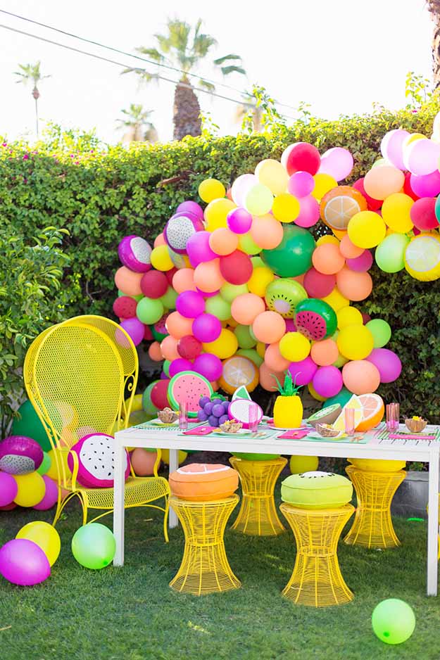 DIY Balloon Crafts - DIY Fruit Balloon Garland - Balloon Crafts for Adults, Teens - Crafts to Make With Balloons - DIY Crafts for Home Decor - Easy DIY Party Decorations - House Party Decoration Ideas for Adults #ballooncrafts #easydecorideas #diyideas