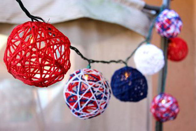 DIY Ideas With String Lights - DIY Patriotic String Light Spheres Tutorial - DIY Patriotic Decorations - Fun String Light Ideas - Easy, Fun, Cool Decor To Make With String Lights - Cheap Room Decor Ideas for Teens, Fun Apartment Lighting Projects and Creative Ways to Decorate Your Bedroom - How To Decorate Teens and Teenagers Bedrooms #teencrafts #diyideas #stringlights