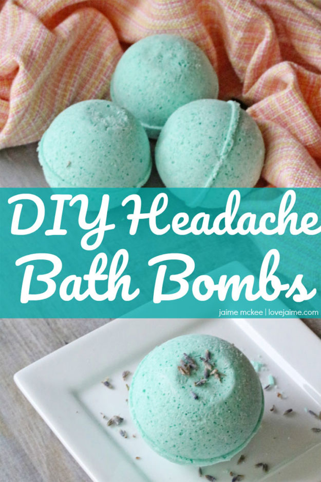 Easy DIY Bath Bomb Recipes - Homemade Bath Bombs - How to Make Headache Relieving Bath Bombs - Cool Bath Bomb Recipe Ideas - How to Make Bath Fizzies - How to Make a Bath Bomb at Home #lush #crafts #bathbomb