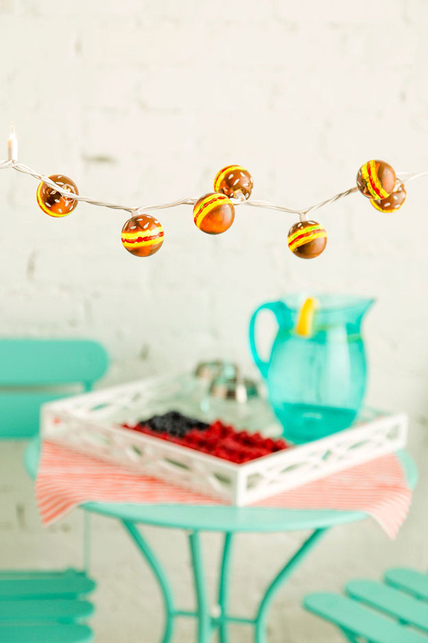 DIY Ideas With String Lights - DIY Hamburger String Lights Tutorial - BBQ Party Decoration Ideas - Fun String Light Ideas - Easy, Fun, Cool Decor To Make With String Lights - Cheap Room Decor Ideas for Teens, Fun Apartment Lighting Projects and Creative Ways to Decorate Your Bedroom - How To Decorate Teens and Teenagers Bedrooms #teencrafts #diyideas #stringlights
