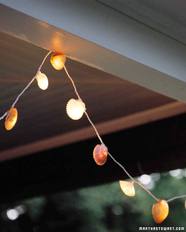 DIY Ideas With String Lights - DIY Seashell String Light Tutorial - Fun String Light Ideas - Easy, Fun, Cool Decor To Make With String Lights - Cheap Room Decor Ideas for Teens, Fun Apartment Lighting Projects and Creative Ways to Decorate Your Bedroom - How To Decorate Teens and Teenagers Bedrooms #teencrafts #diyideas #stringlights