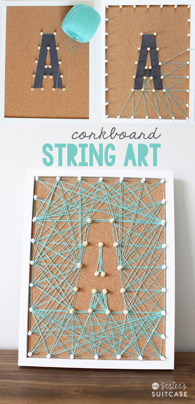 DIY String Art Ideas - Corkboard String Art - Easy Crafts To Make With String Art - Cool Wall Art Ideas and Creative Room Decor - Cheap DIY Gifts and Craft Projects - Crafty Idea for Teens and Teenagers to Make For Bedroom - Step by Step Tutorials and Instructions 