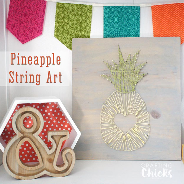 How to Make String Art Patterns, Letters - DIY Pineapple String Art - String Art for Beginners, Kids, Adults, Teens - String Art Ideas, Materials - Cool Wall Art Ideas and Creative Room Decor - Inexpensive DIY Gifts and Craft Projects - Crafty Idea for Teens and Teenagers to Make For Bedroom - Step by Step Craft Tutorials