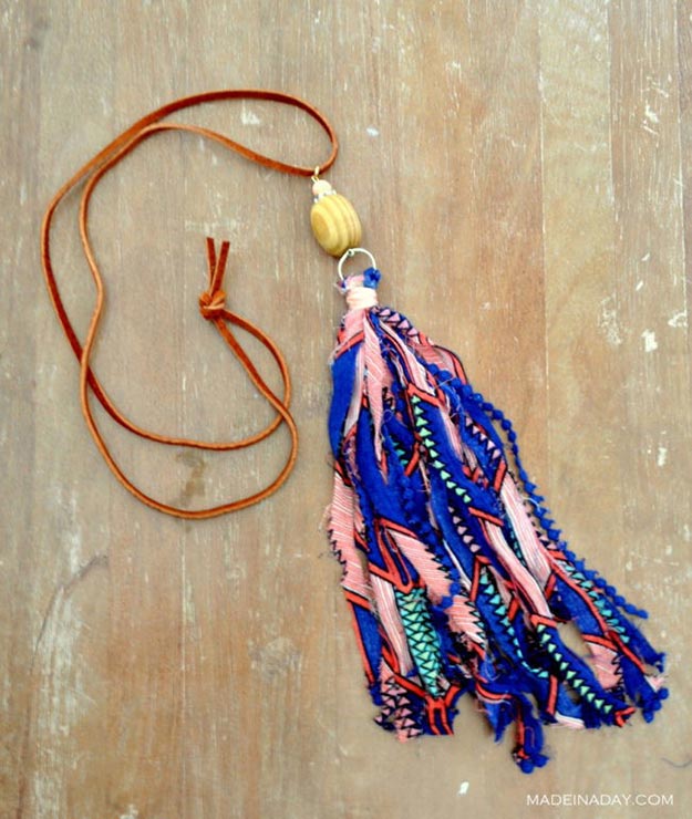 DIY Boho Fashion Ideas - DIY Fabric Tassel Necklace Tutorial - How to Make A Tassel Necklace - How to Make Your Own Boho Clothes, Sandals, Bag, Jewelry At Home - Boho Fashion Style - Cute and Easy DIY Boho Clothing, Clothes, Fashion - Homemade Bohemian Clothing #teencrafts #diyideas #diybohofashion #diybohoclothes
