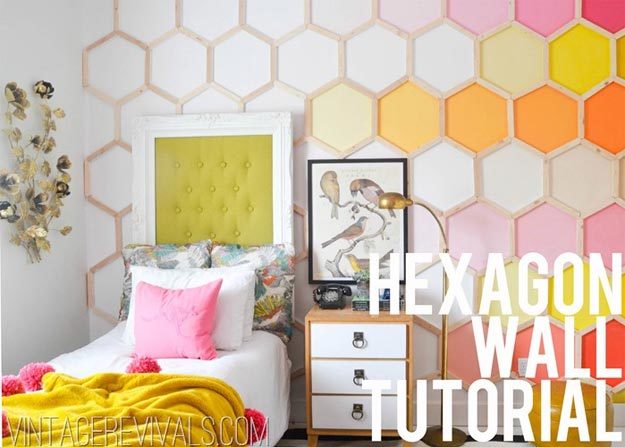 Cool Wall Art Ideas for Teens - DIY Hexagon Wall Tutorial - How to Make a Hexagon Wall - Cheap and Easy DIY Canvas Projects, Paintings and Arts and Crafts for Bedroom Walls - Inexpensive, Quick Project Tutorials for String Art, Crayon, Yarn, Paint Chip, Boho, Simple and Modern Decor for Teens, Teenagers and Tweens - Colorful and Creative Paint, Glue and Mod Podge Craft Idea #teencrafts #diyideas #roomdecor