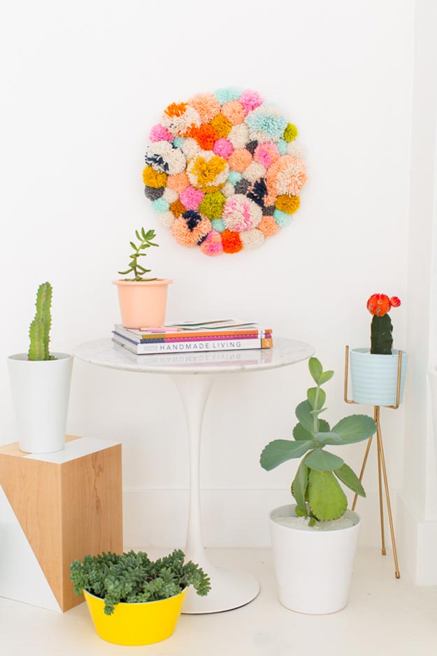 Cool Wall Art Ideas for Teens - How to Make A Wall Hanging - DIY Pom Pom Wall Hang Tutorial - Cheap and Easy DIY Canvas Projects, Paintings and Arts and Crafts for Bedroom Walls - Inexpensive, Quick Project Tutorials for String Art, Crayon, Yarn, Paint Chip, Boho, Simple and Modern Decor for Teens, Teenagers and Tweens - Colorful and Creative Paint, Glue and Mod Podge Craft Idea #teencrafts #diyideas #roomdecor