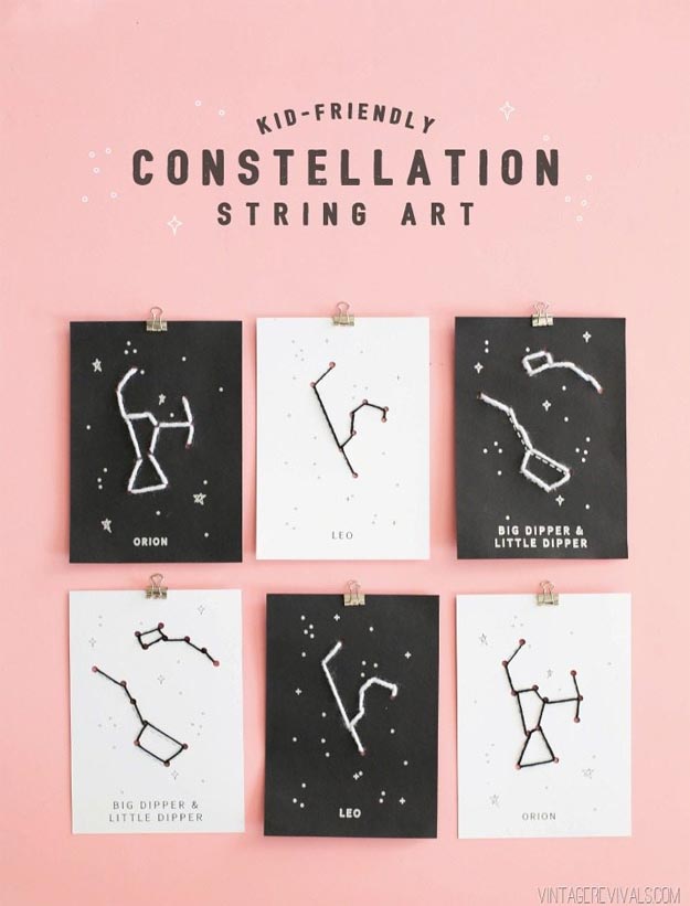 Cool Wall Art Ideas for Teens - DIY Constellation String Art Tutorial - Cheap and Easy DIY Canvas Projects, Paintings and Arts and Crafts for Bedroom Walls - Inexpensive, Quick Project Tutorials for String Art, Crayon, Yarn, Paint Chip, Boho, Simple and Modern Decor for Teens, Teenagers and Tweens - Colorful and Creative Paint, Glue and Mod Podge Craft Idea #teencrafts #diyideas #roomdecor