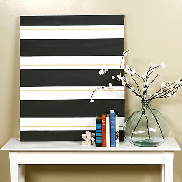 Cool Wall Art Ideas for Teens - DIY Stylish Striped Art - How to Make Striped Wall Art - Cheap and Easy DIY Canvas Projects, Paintings and Arts and Crafts for Bedroom Walls - Inexpensive, Quick Project Tutorials for String Art, Crayon, Yarn, Paint Chip, Boho, Simple and Modern Decor for Teens, Teenagers and Tweens - Colorful and Creative Paint, Glue and Mod Podge Craft Idea #teencrafts #diyideas #roomdecor