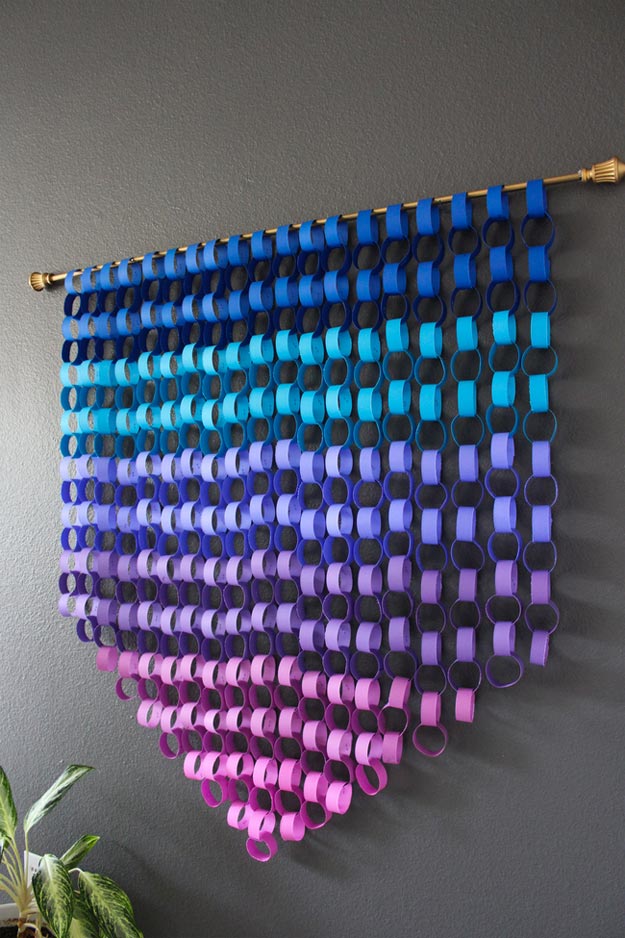 Dollar Store Crafts - DIY Ombre Paper Chain Wall Art Tutorial - How to Make Paper Chain Wall Art - Easy DIY Dollar Tree Crafts - Cheap DIY Projects for Teenagers, Room, Decor, and Gifts - Dollar Tree Crafts to Make and Sell, at Home - Handmade Craft Ideas to Sell with Instructions and Tutorials - Easy Teen Crafts #teencrafts #diyideas #dollarstorecrafts