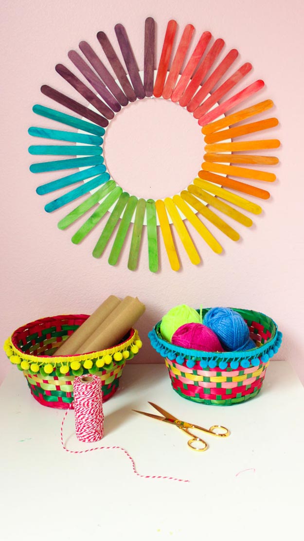 Dollar Store Crafts - DIY Rainbow Popsicle Stick Wreath Tutorial - How to Make A Popsicle Wreath - Easy DIY Dollar Tree Crafts - Cheap DIY Projects for Teenagers, Room, Decor, and Gifts - Dollar Tree Crafts to Make and Sell, at Home - Handmade Craft Ideas to Sell with Instructions and Tutorials - Easy Teen Crafts #teencrafts #diyideas #dollarstorecrafts