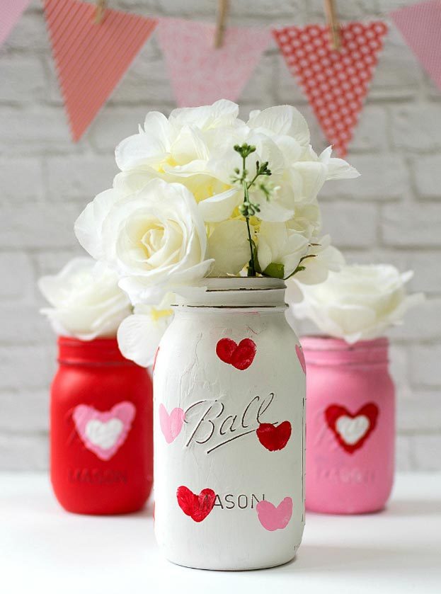 Dollar Store Crafts - DIY Thumbprint Heart Mason Jar Tutorial - How to Make A Valentines Day Mason Jar - Easy DIY Dollar Tree Crafts - Cheap DIY Projects for Teenagers, Room, Decor, and Gifts - Dollar Tree Crafts to Make and Sell, at Home - Handmade Craft Ideas to Sell with Instructions and Tutorials - Easy Teen Crafts #teencrafts #diyideas #dollarstorecrafts