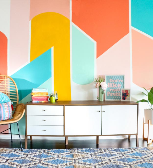 Painting Ideas for Room - DIY Painted Geometric Wall Tutorial - Easy Painting Ideas for Walls - Ways to Paint Walls - Wall Paint Inspiration - Teen Room Decor Ideas #teencrafts #paintwalls #diyideas