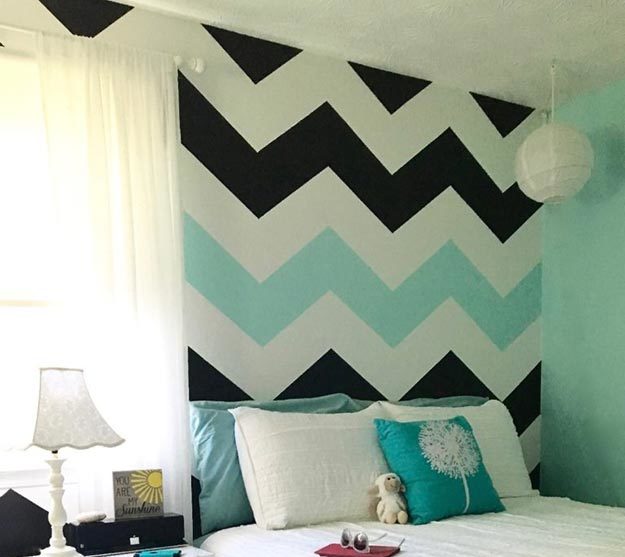 Painting Ideas for Room - How to Paint A Chevron Stripe Wall - How to Paint Chevron Stripes - Easy Painting Ideas for Walls - Ways to Paint Walls - Wall Paint Inspiration - Teen Room Decor Ideas #teencrafts #paintwalls #diyideas
