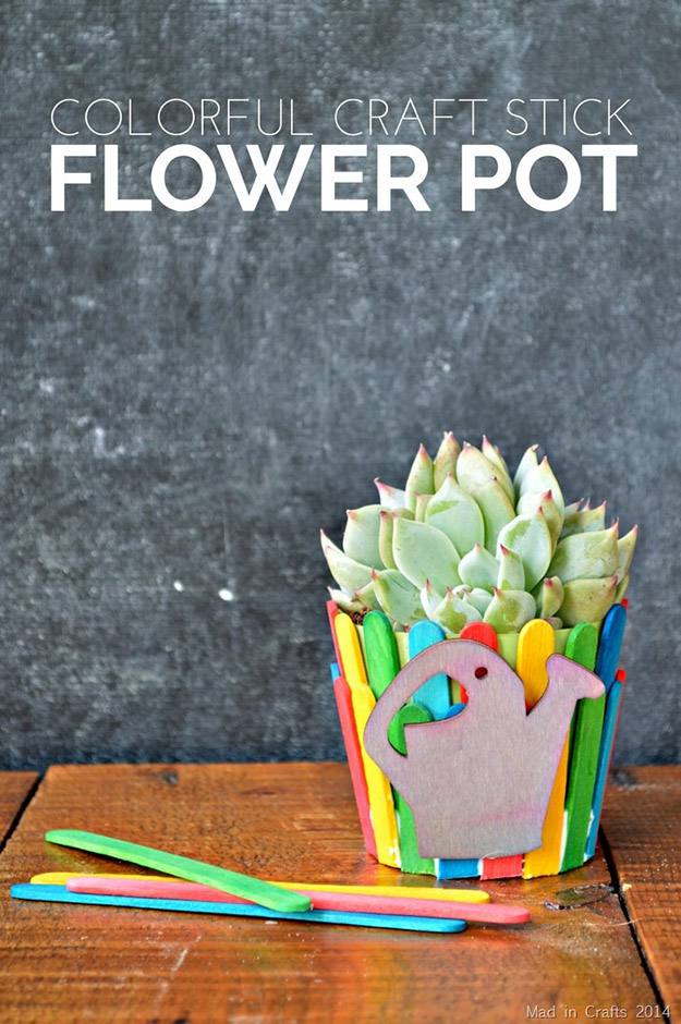 DIY Craft Ideas With Popsicle Sticks - Popsicle Stick Craft Ideas - DIY Popsicle Stick Flower Pot Tutorial - How to Make a Planter with Popsicle Sticks - What to Make With Popsicle Sticks - Cheap DIY Craft Ideas to Make at Home - Popsicle Stick Craft Ideas and Inspiration #howtomakepopsiclestickcrafts #diycraftideas #dollarstorecrafts