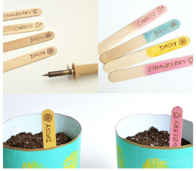 Popsicle Sticks DIY Crafts - DIY Popsicle Stick Garden Markers Tutorial - How to Make Garden Markers With Popsicle Sticks - Craft Ideas With Popsicle Sticks for Adults - Handmade Craft Ideas to Sell with Instructions and Tutorials - Easy Teen Crafts - DIY Projects for Kids, Teenagers, Adults #craftsforadults #diyprojectstomakeandsell #quickcraftideas #easydiycrafts