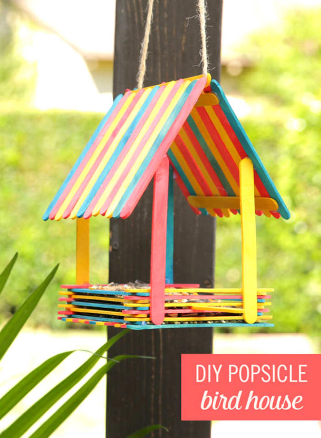 Creative DIY Crafts for Kids to Make at Home - Popsicle Stick Crafts Step by Step - How to Make a Popsicle Stick Bird Feeder - Cheap Craft Ideas for Boys, Girls, Teens - How to Make Popsicle Stick Crafts - Popsicle Stick Art - Easy Summertime Crafts #kidcrafts #diyprojects #popsiclestickcraftideas