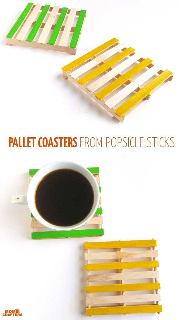 DIY Craft Ideas With Popsicle Sticks - Popsicle Stick Craft Ideas - DIY Popsicle Stick Coasters Tutorial - How to Make Coasters from Popsicle Sticks - What to Make With Popsicle Sticks - Cheap DIY Craft Ideas to Make at Home - Popsicle Stick Craft Ideas and Inspiration #howtomakepopsiclestickcrafts #diycraftideas #dollarstorecrafts