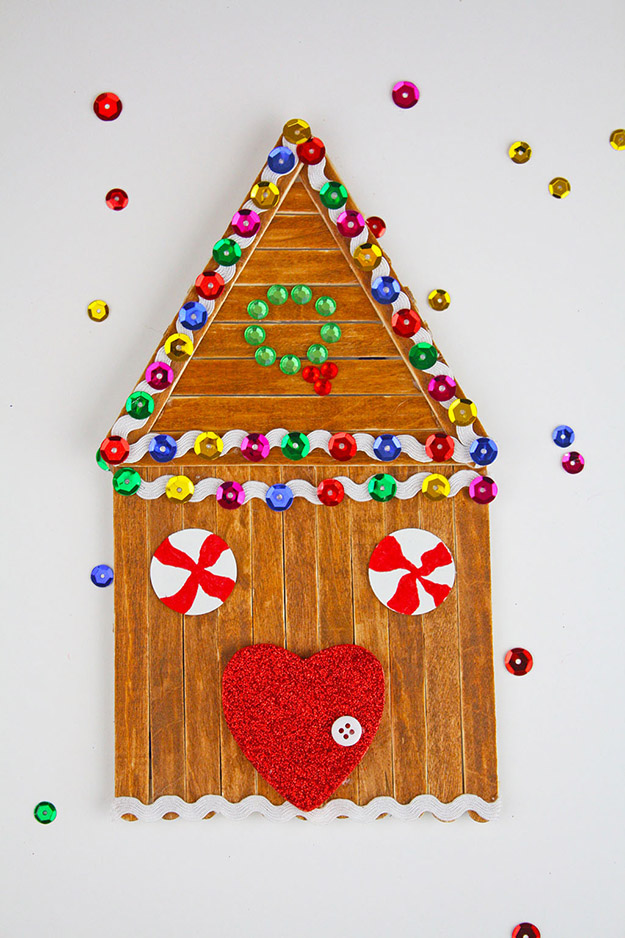 DIY Craft Ideas With Popsicle Sticks - Popsicle Stick Craft Ideas - DIY Popsicle Stick Gingerbread House Tutorial - How to Make A Popsicle Stick Gingerbread House - What to Make With Popsicle Sticks - Cheap DIY Craft Ideas to Make at Home - Popsicle Stick Craft Ideas and Inspiration #howtomakepopsiclestickcrafts #diycraftideas #dollarstorecrafts