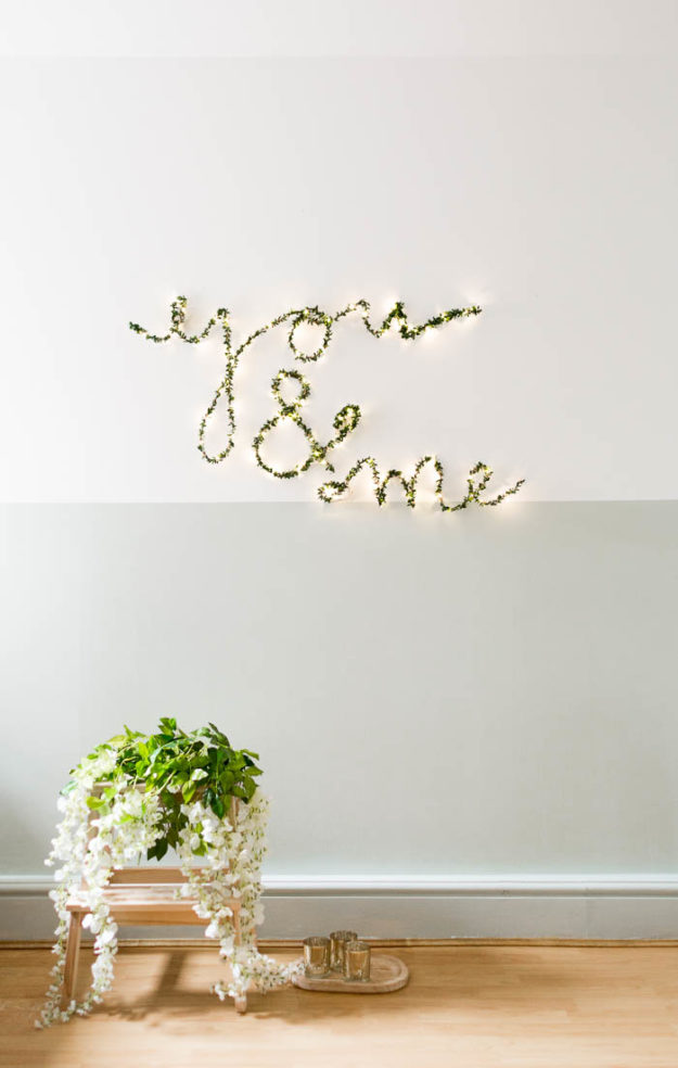 DIY Ideas With String Lights - Cute DIY String Light Signs - DIY Foliage String Light Sign Tutorial - Easy, Fun, Cool Decor To Make With String Lights - Cheap Room Decor Ideas for Teens, Fun Apartment Lighting Projects and Creative Ways to Decorate Your Bedroom - How To Decorate Teens and Teenagers Bedrooms #teencrafts #diyideas #stringlights