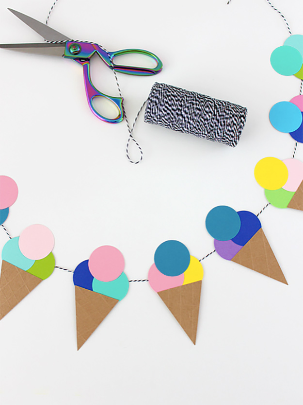 Cheap Crafts - DIY Ice Cream Garland Tutorial - How to Make An Ice Cream Garland - Inexpensive Craft Project Ideas for Teenagers, Teens and Adults - Easy DIY Ideas To Make On A Budget - Cool Dollar Store Crafts and Things You Can Make For Free - Homemade Wall Art and Room Decor, Gifts and Presents, Tutorials and Step by Step Instructions #teencrafts #cheapcrafts #diyideas