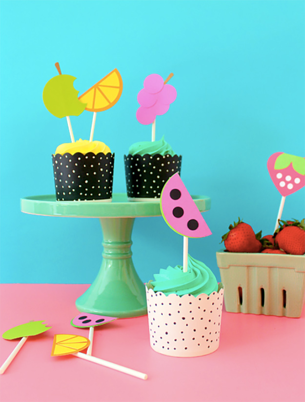 Cheap Crafts - DIY Fruit Cupcake Toppers Tutorial - How to Make Cupcake Toppers - Inexpensive Craft Project Ideas for Teenagers, Teens and Adults - Easy DIY Ideas To Make On A Budget - Cool Dollar Store Crafts and Things You Can Make For Free - Homemade Wall Art and Room Decor, Gifts and Presents, Tutorials and Step by Step Instructions #teencrafts #cheapcrafts #diyideas