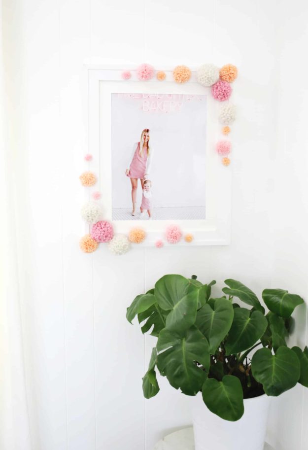 Cheap Crafts - DIY Pom Pom Photo Frame Tutorial - Cute DIY Photo Frames - Inexpensive Craft Project Ideas for Teenagers, Teens and Adults - Easy DIY Ideas To Make On A Budget - Cool Dollar Store Crafts and Things You Can Make For Free - Homemade Wall Art and Room Decor, Gifts and Presents, Tutorials and Step by Step Instructions #teencrafts #cheapcrafts #diyideas