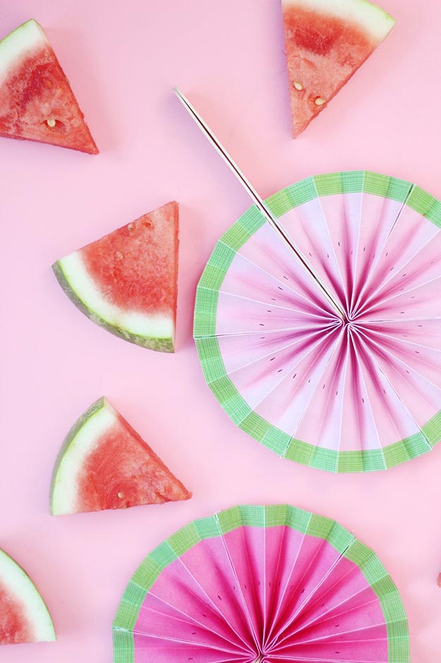 Creative DIY Crafts for Kids to Make at Home - Popsicle Stick Crafts Step by Step - DIY Watermelon Paper Fan Tutorial - How to Make a Paper Fan Out Of Popsicle Sticks - Cheap Craft Ideas for Boys, Girls, Teens - How to Make Popsicle Stick Crafts - Popsicle Stick Art - Easy Summertime Crafts #kidcrafts #diyprojects #popsiclestickcraftideas