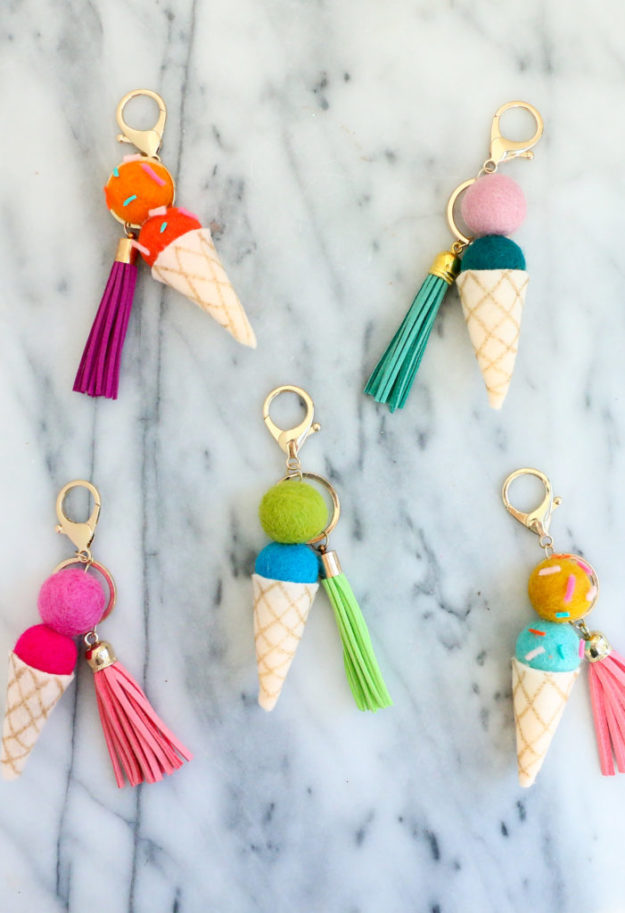 Crafts To Make and Sell For Teens - DIY Felt Ice Cream Cone Keychain Tutorial - Cute DIY Keychain Ideas - How to Make an Ice Cream Key Chain - Easy Craft Project Ideas To Make for Selling On Etsy and Online - Cool Ideas and DIY Ideas You Can Sell On Etsy - Fun and Cheap Do It Yourself Projects for Teenagers to Make Extra Money This Summer #teencrafts #craftstomakeandsell #diyideas