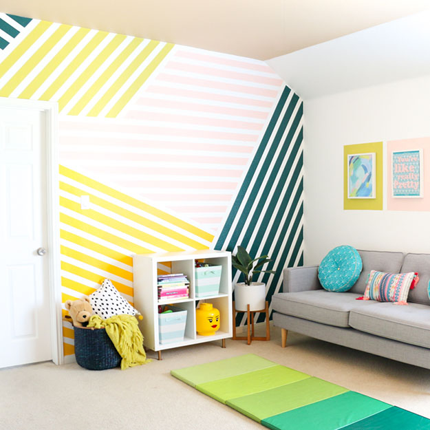 Painting Ideas for Room - DIY Colorful Striped Wall Tutorial - How to Paint a Striped Wall - Easy Painting Ideas for Walls - Ways to Paint Walls - Wall Paint Inspiration - Teen Room Decor Ideas #teencrafts #paintwalls #diyideas